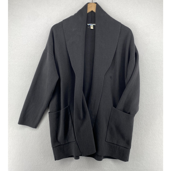 EILEEN FISHER Sweater S Cozy Organic Cotton Cardigan Shawl Open Front Gray - Picture 1 of 12